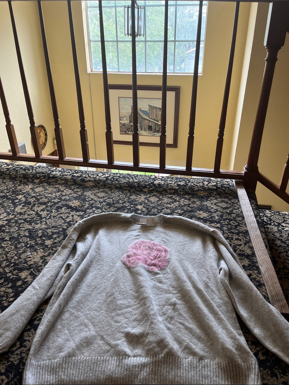 Hollister Light Gray Crewneck Sweater with Pink Floral Patch